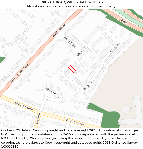 108, YALE ROAD, WILLENHALL, WV13 2JN: Location map and indicative extent of plot
