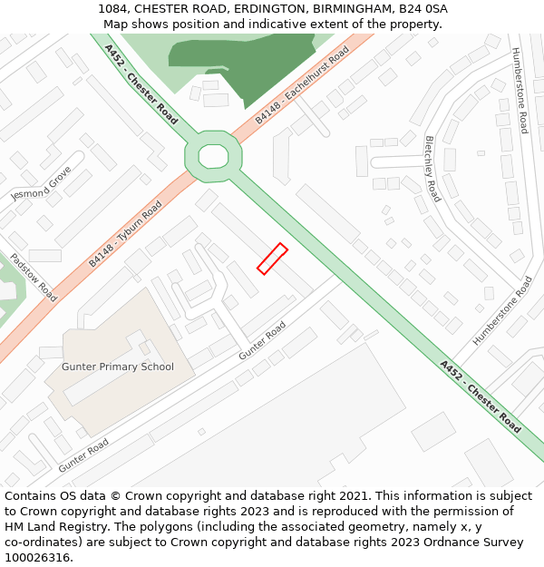 1084, CHESTER ROAD, ERDINGTON, BIRMINGHAM, B24 0SA: Location map and indicative extent of plot