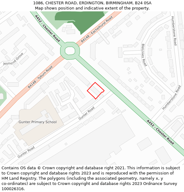 1086, CHESTER ROAD, ERDINGTON, BIRMINGHAM, B24 0SA: Location map and indicative extent of plot