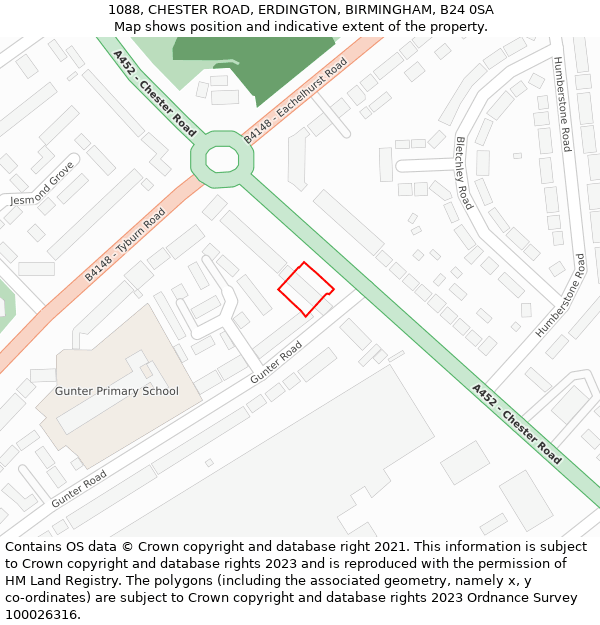 1088, CHESTER ROAD, ERDINGTON, BIRMINGHAM, B24 0SA: Location map and indicative extent of plot