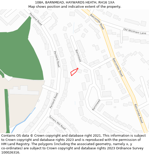 108A, BARNMEAD, HAYWARDS HEATH, RH16 1XA: Location map and indicative extent of plot