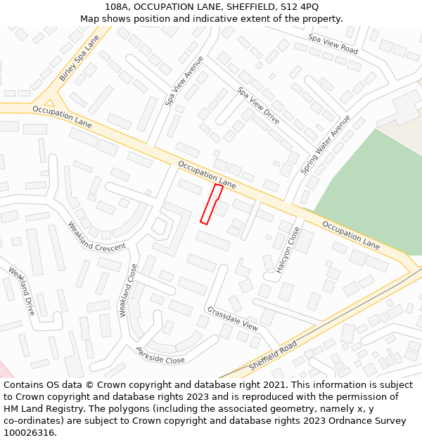 108A, OCCUPATION LANE, SHEFFIELD, S12 4PQ: Location map and indicative extent of plot