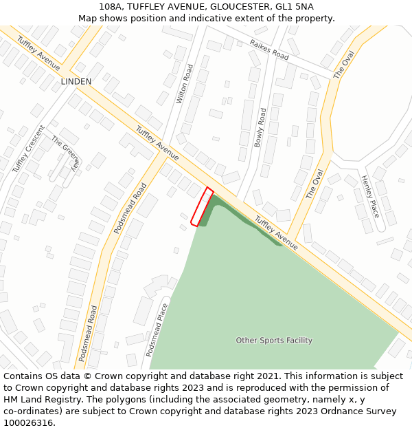 108A, TUFFLEY AVENUE, GLOUCESTER, GL1 5NA: Location map and indicative extent of plot