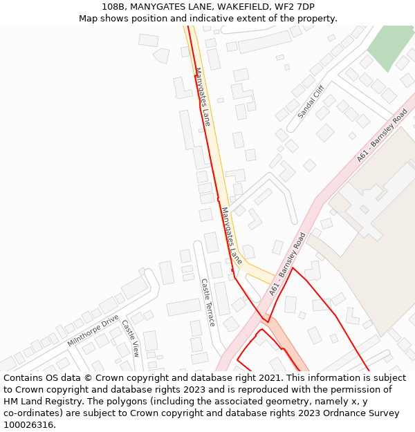 108B, MANYGATES LANE, WAKEFIELD, WF2 7DP: Location map and indicative extent of plot