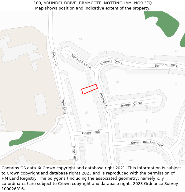 109, ARUNDEL DRIVE, BRAMCOTE, NOTTINGHAM, NG9 3FQ: Location map and indicative extent of plot