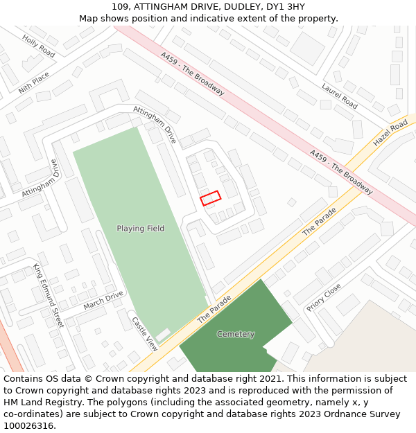 109, ATTINGHAM DRIVE, DUDLEY, DY1 3HY: Location map and indicative extent of plot