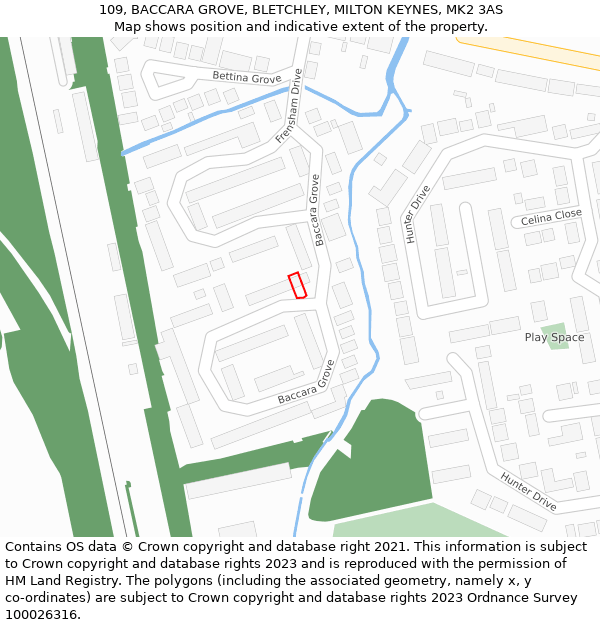 109, BACCARA GROVE, BLETCHLEY, MILTON KEYNES, MK2 3AS: Location map and indicative extent of plot