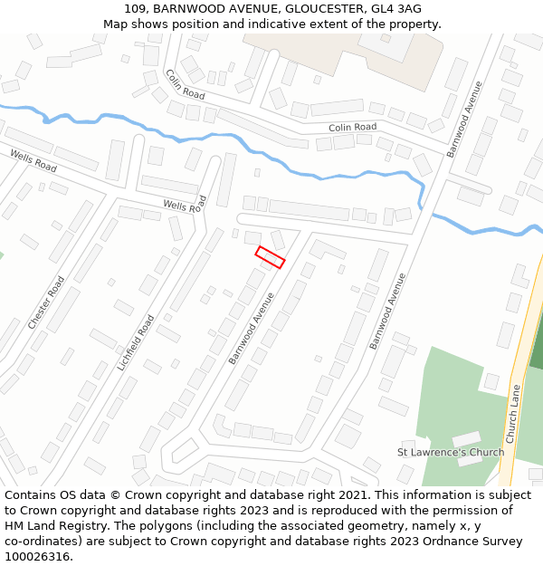 109, BARNWOOD AVENUE, GLOUCESTER, GL4 3AG: Location map and indicative extent of plot