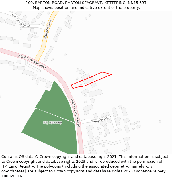 109, BARTON ROAD, BARTON SEAGRAVE, KETTERING, NN15 6RT: Location map and indicative extent of plot