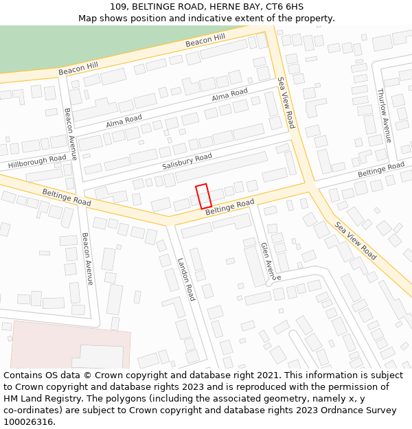 109, BELTINGE ROAD, HERNE BAY, CT6 6HS: Location map and indicative extent of plot