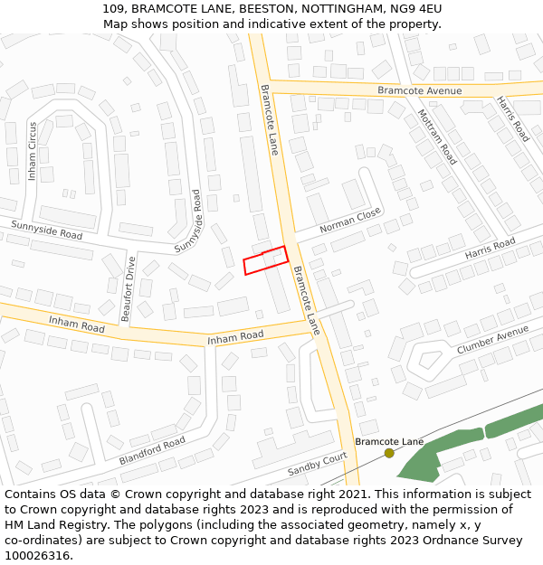 109, BRAMCOTE LANE, BEESTON, NOTTINGHAM, NG9 4EU: Location map and indicative extent of plot