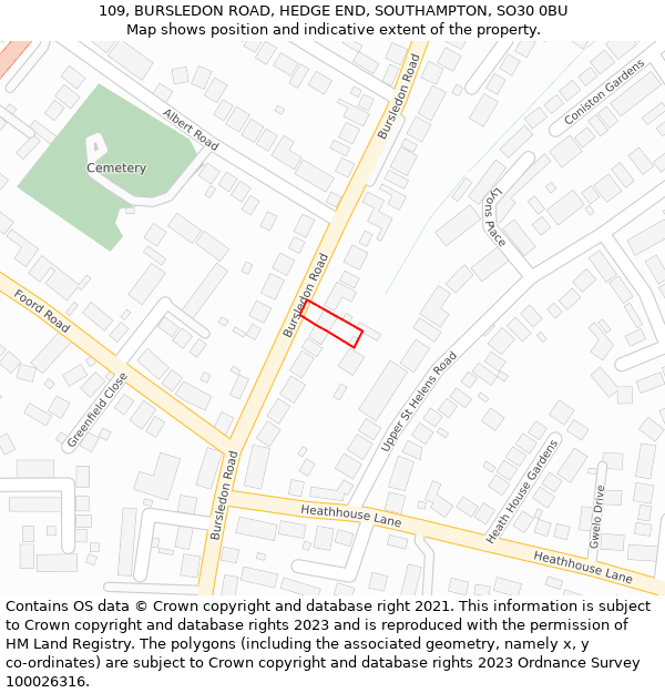 109, BURSLEDON ROAD, HEDGE END, SOUTHAMPTON, SO30 0BU: Location map and indicative extent of plot