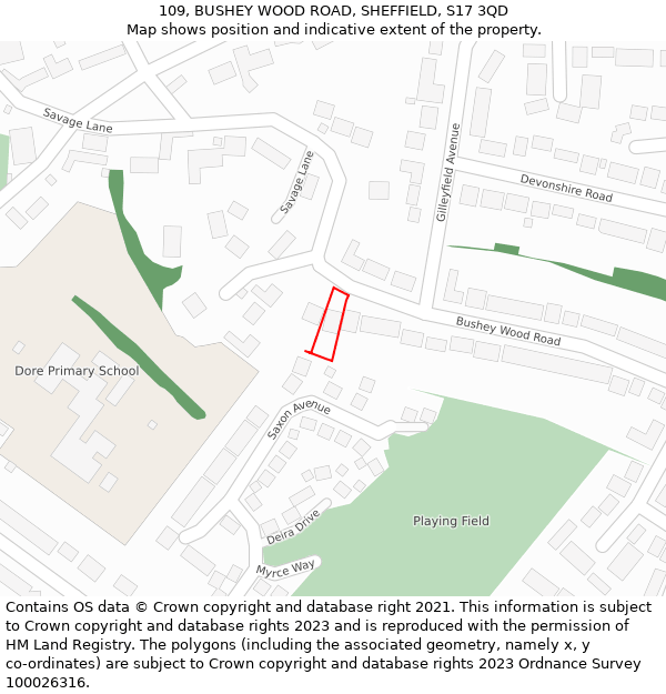 109, BUSHEY WOOD ROAD, SHEFFIELD, S17 3QD: Location map and indicative extent of plot