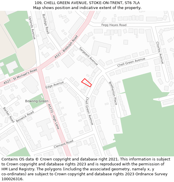 109, CHELL GREEN AVENUE, STOKE-ON-TRENT, ST6 7LA: Location map and indicative extent of plot