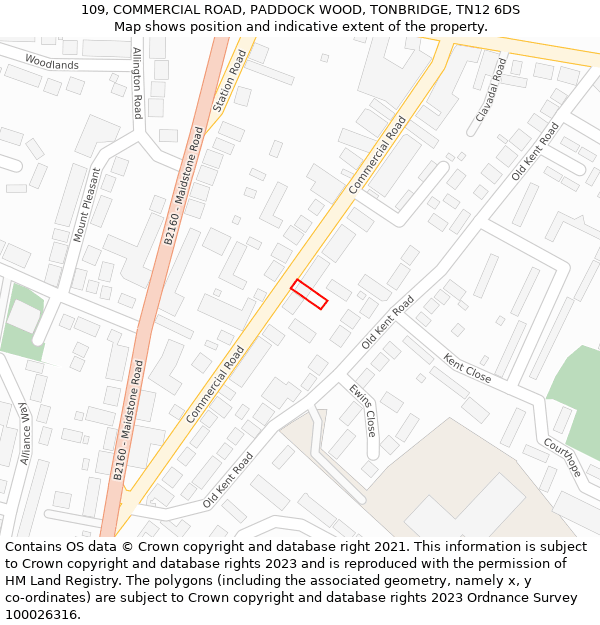 109, COMMERCIAL ROAD, PADDOCK WOOD, TONBRIDGE, TN12 6DS: Location map and indicative extent of plot