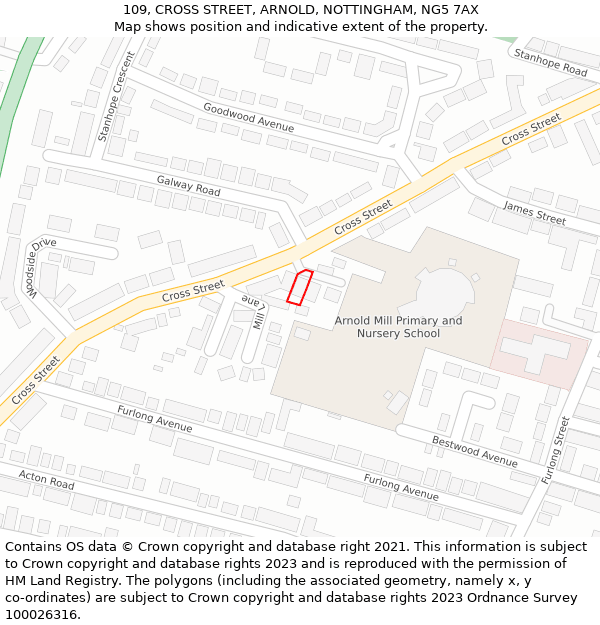 109, CROSS STREET, ARNOLD, NOTTINGHAM, NG5 7AX: Location map and indicative extent of plot