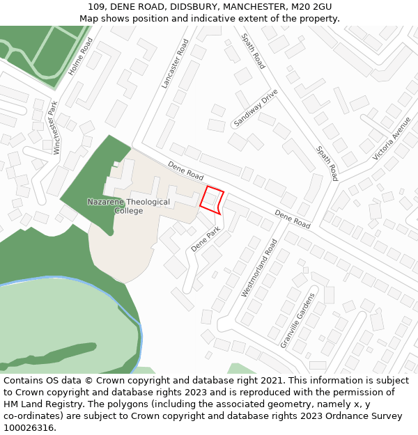 109, DENE ROAD, DIDSBURY, MANCHESTER, M20 2GU: Location map and indicative extent of plot