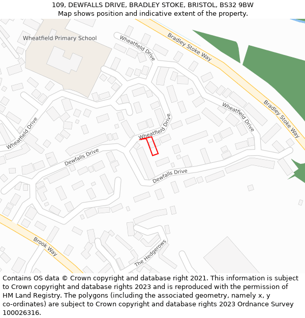 109, DEWFALLS DRIVE, BRADLEY STOKE, BRISTOL, BS32 9BW: Location map and indicative extent of plot