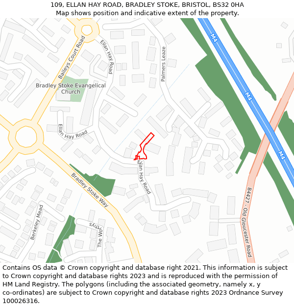 109, ELLAN HAY ROAD, BRADLEY STOKE, BRISTOL, BS32 0HA: Location map and indicative extent of plot