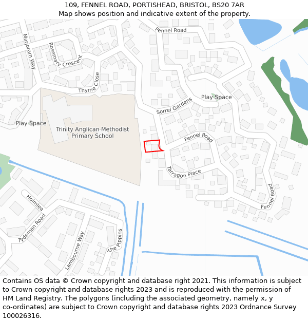 109, FENNEL ROAD, PORTISHEAD, BRISTOL, BS20 7AR: Location map and indicative extent of plot