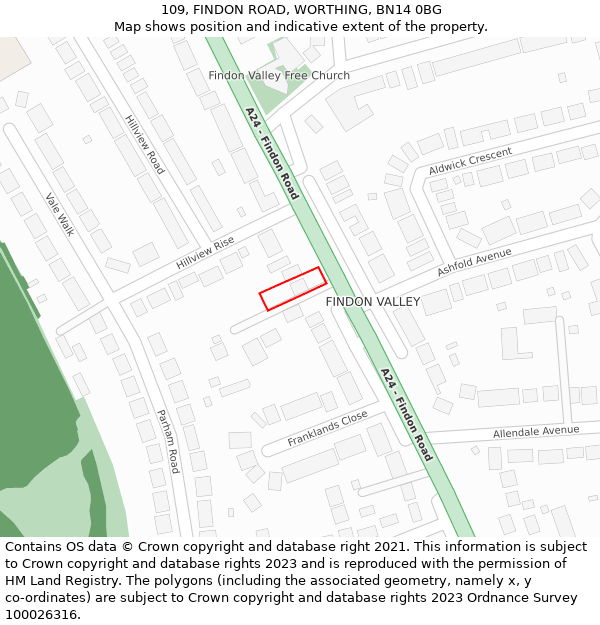 109, FINDON ROAD, WORTHING, BN14 0BG: Location map and indicative extent of plot