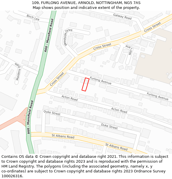 109, FURLONG AVENUE, ARNOLD, NOTTINGHAM, NG5 7AS: Location map and indicative extent of plot