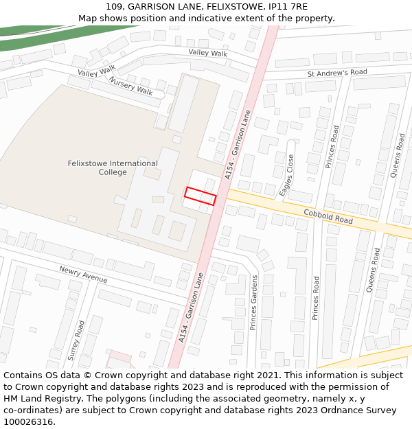 109, GARRISON LANE, FELIXSTOWE, IP11 7RE: Location map and indicative extent of plot