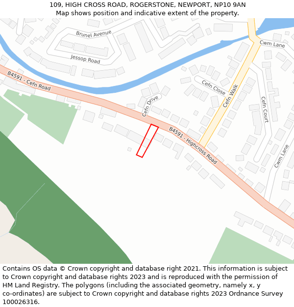 109, HIGH CROSS ROAD, ROGERSTONE, NEWPORT, NP10 9AN: Location map and indicative extent of plot