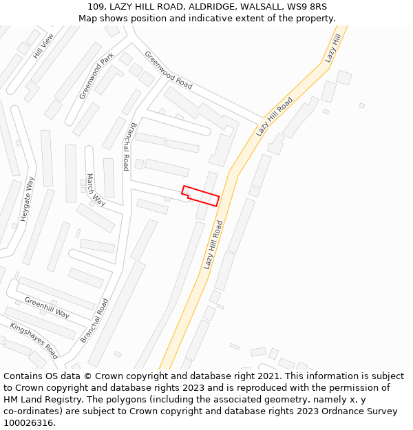 109, LAZY HILL ROAD, ALDRIDGE, WALSALL, WS9 8RS: Location map and indicative extent of plot