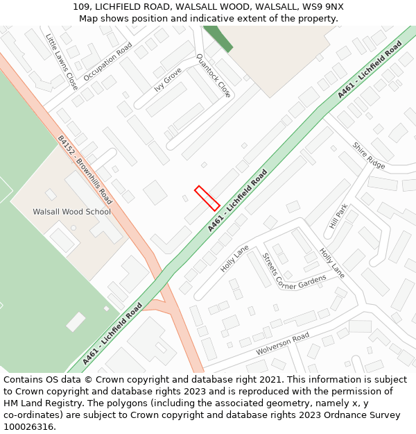 109, LICHFIELD ROAD, WALSALL WOOD, WALSALL, WS9 9NX: Location map and indicative extent of plot