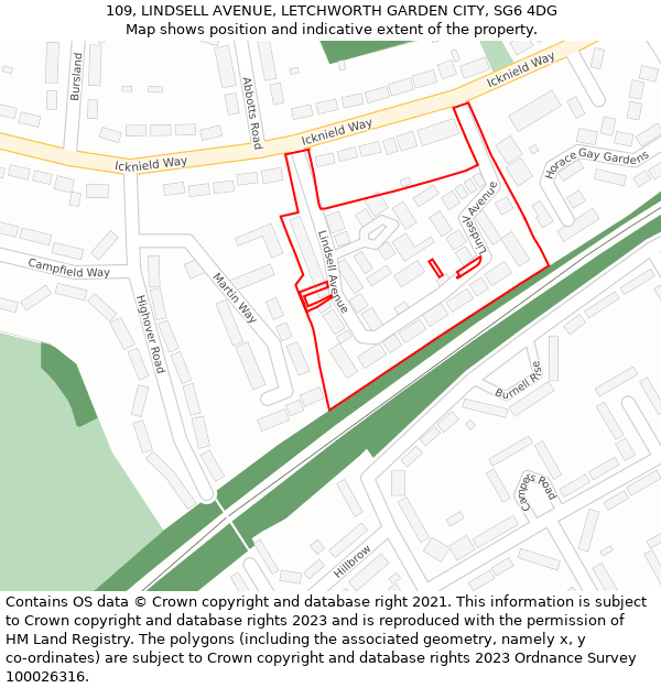 109, LINDSELL AVENUE, LETCHWORTH GARDEN CITY, SG6 4DG: Location map and indicative extent of plot