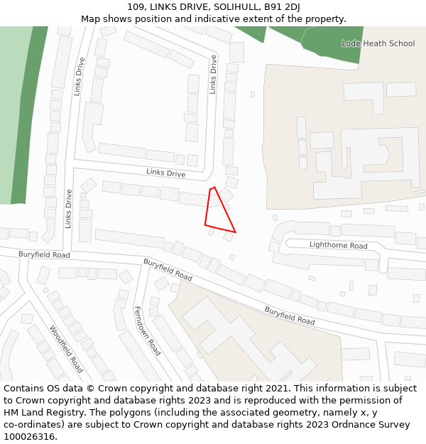 109, LINKS DRIVE, SOLIHULL, B91 2DJ: Location map and indicative extent of plot