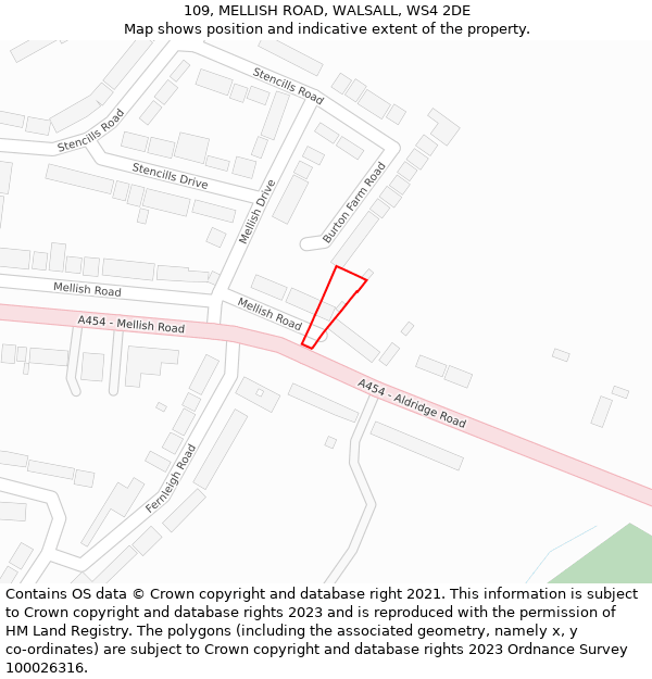 109, MELLISH ROAD, WALSALL, WS4 2DE: Location map and indicative extent of plot
