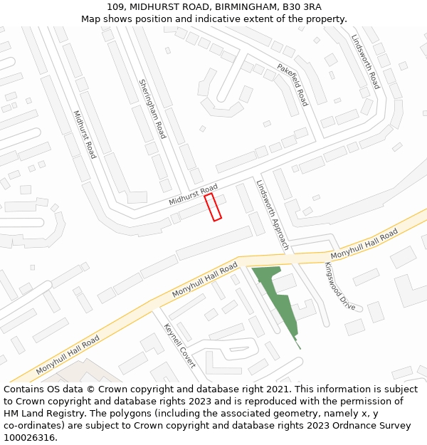 109, MIDHURST ROAD, BIRMINGHAM, B30 3RA: Location map and indicative extent of plot
