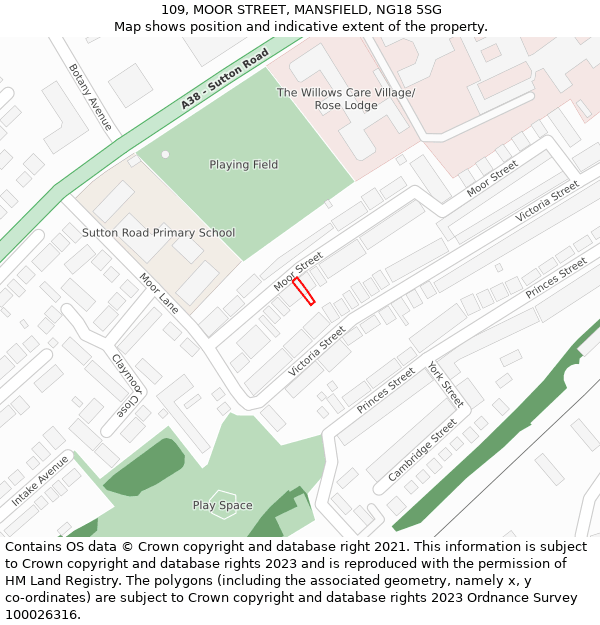 109, MOOR STREET, MANSFIELD, NG18 5SG: Location map and indicative extent of plot