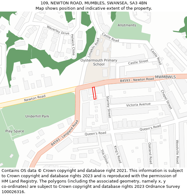 109, NEWTON ROAD, MUMBLES, SWANSEA, SA3 4BN: Location map and indicative extent of plot