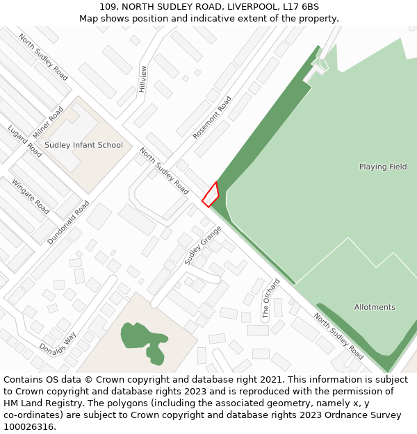 109, NORTH SUDLEY ROAD, LIVERPOOL, L17 6BS: Location map and indicative extent of plot