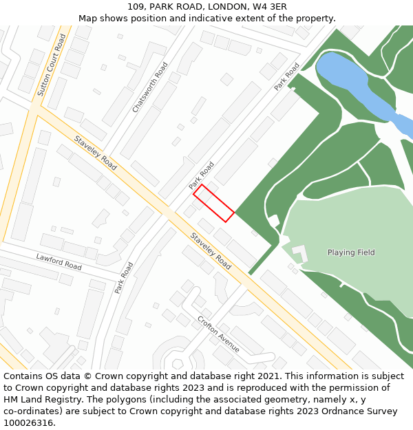 109, PARK ROAD, LONDON, W4 3ER: Location map and indicative extent of plot