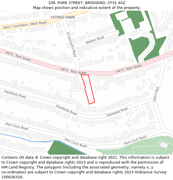 109, PARK STREET, BRIDGEND, CF31 4AZ: Location map and indicative extent of plot