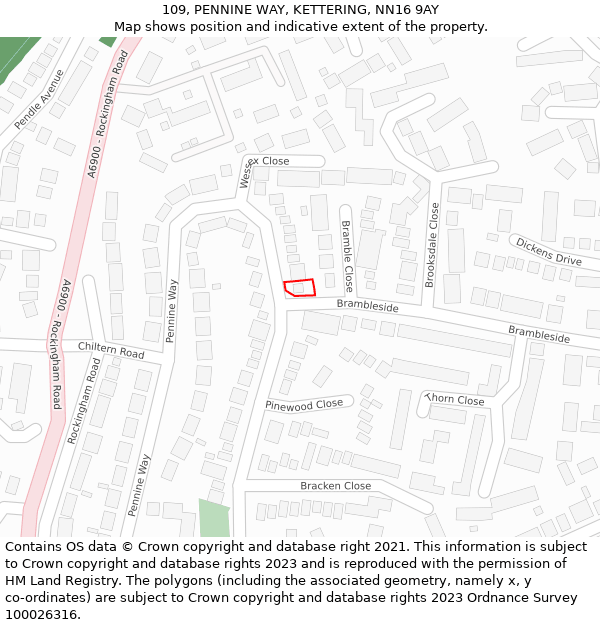 109, PENNINE WAY, KETTERING, NN16 9AY: Location map and indicative extent of plot