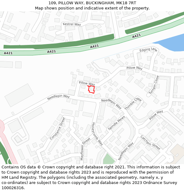 109, PILLOW WAY, BUCKINGHAM, MK18 7RT: Location map and indicative extent of plot