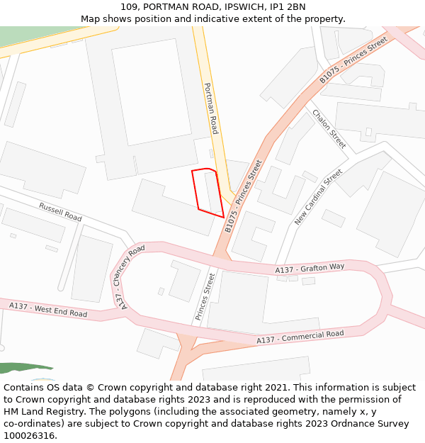 109, PORTMAN ROAD, IPSWICH, IP1 2BN: Location map and indicative extent of plot