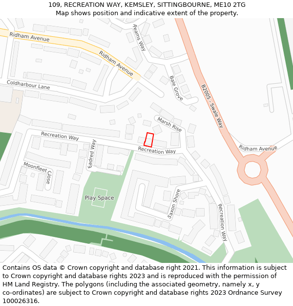 109, RECREATION WAY, KEMSLEY, SITTINGBOURNE, ME10 2TG: Location map and indicative extent of plot