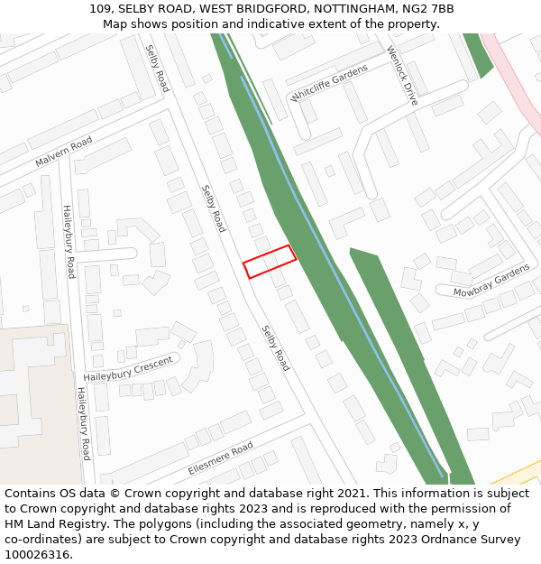 109, SELBY ROAD, WEST BRIDGFORD, NOTTINGHAM, NG2 7BB: Location map and indicative extent of plot
