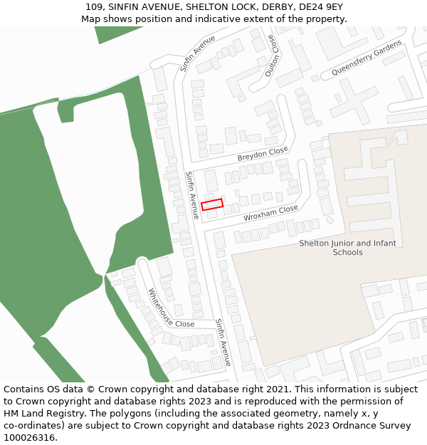 109, SINFIN AVENUE, SHELTON LOCK, DERBY, DE24 9EY: Location map and indicative extent of plot