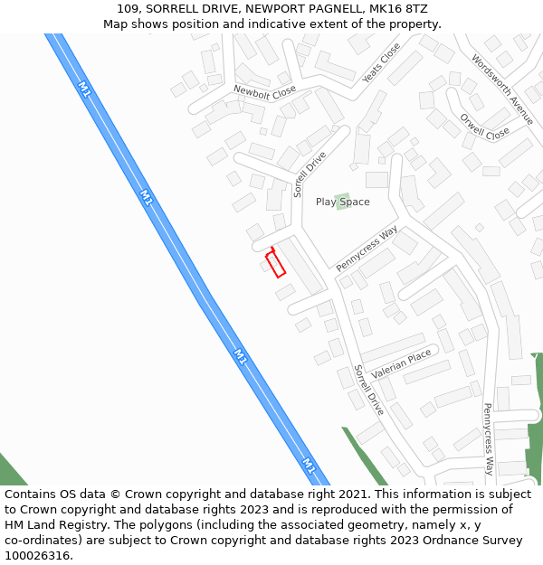 109, SORRELL DRIVE, NEWPORT PAGNELL, MK16 8TZ: Location map and indicative extent of plot