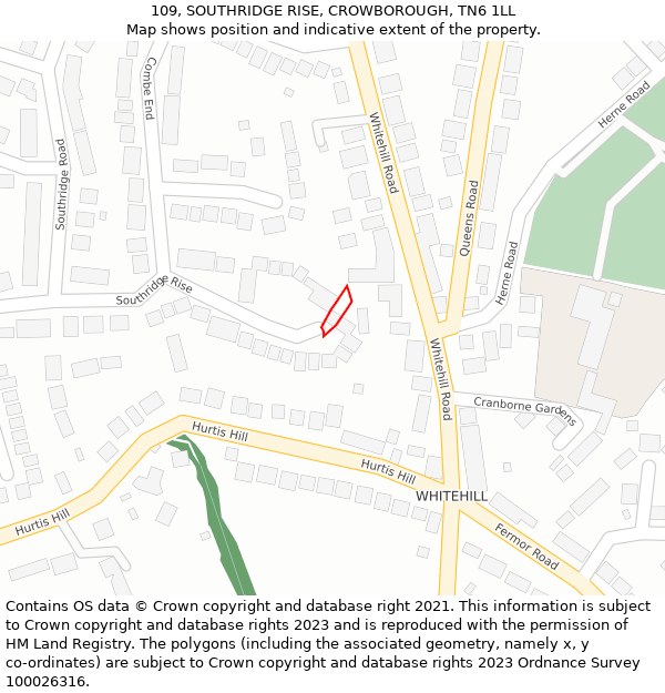 109, SOUTHRIDGE RISE, CROWBOROUGH, TN6 1LL: Location map and indicative extent of plot