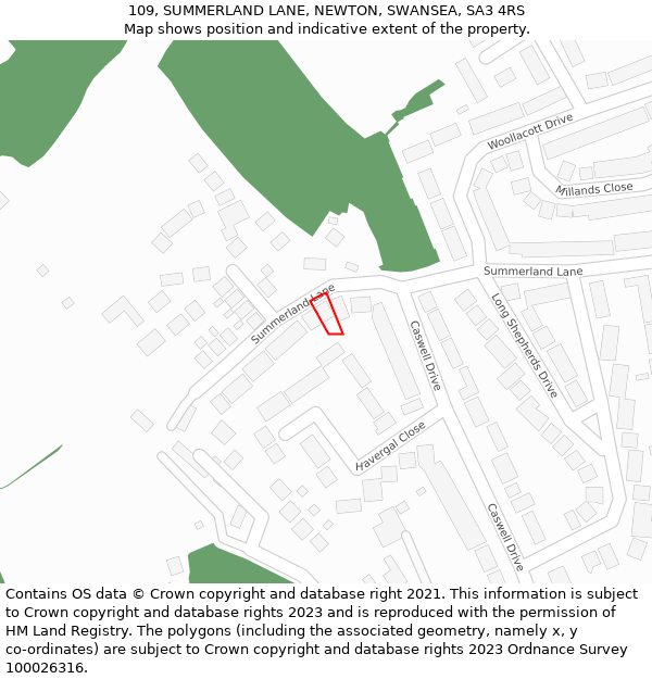 109, SUMMERLAND LANE, NEWTON, SWANSEA, SA3 4RS: Location map and indicative extent of plot