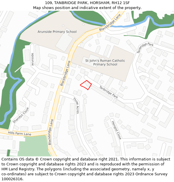 109, TANBRIDGE PARK, HORSHAM, RH12 1SF: Location map and indicative extent of plot