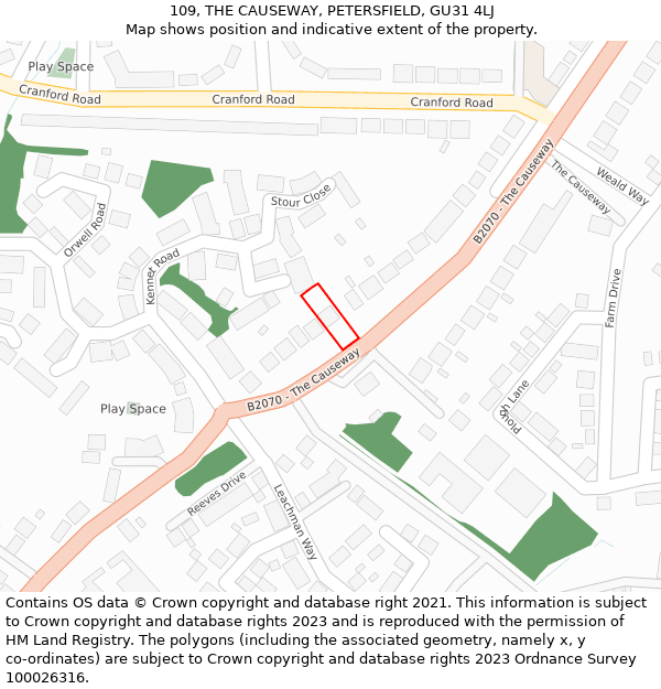 109, THE CAUSEWAY, PETERSFIELD, GU31 4LJ: Location map and indicative extent of plot
